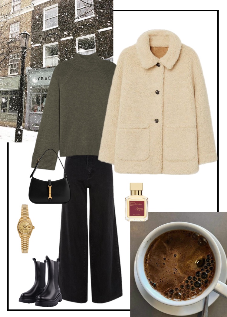 Street style: шерстяной мех Baby fur печенье + вязаный трикотаж хаки + деним black велюровый 