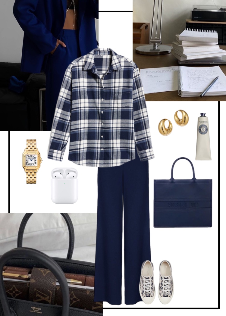 Office vibe: костюмная ткань nero indigo + хлопок елочка клетка синий 