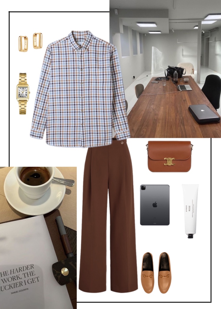 Office vibe: костюмная ткань nero Bourbon + хлопок клетка синий и охра 