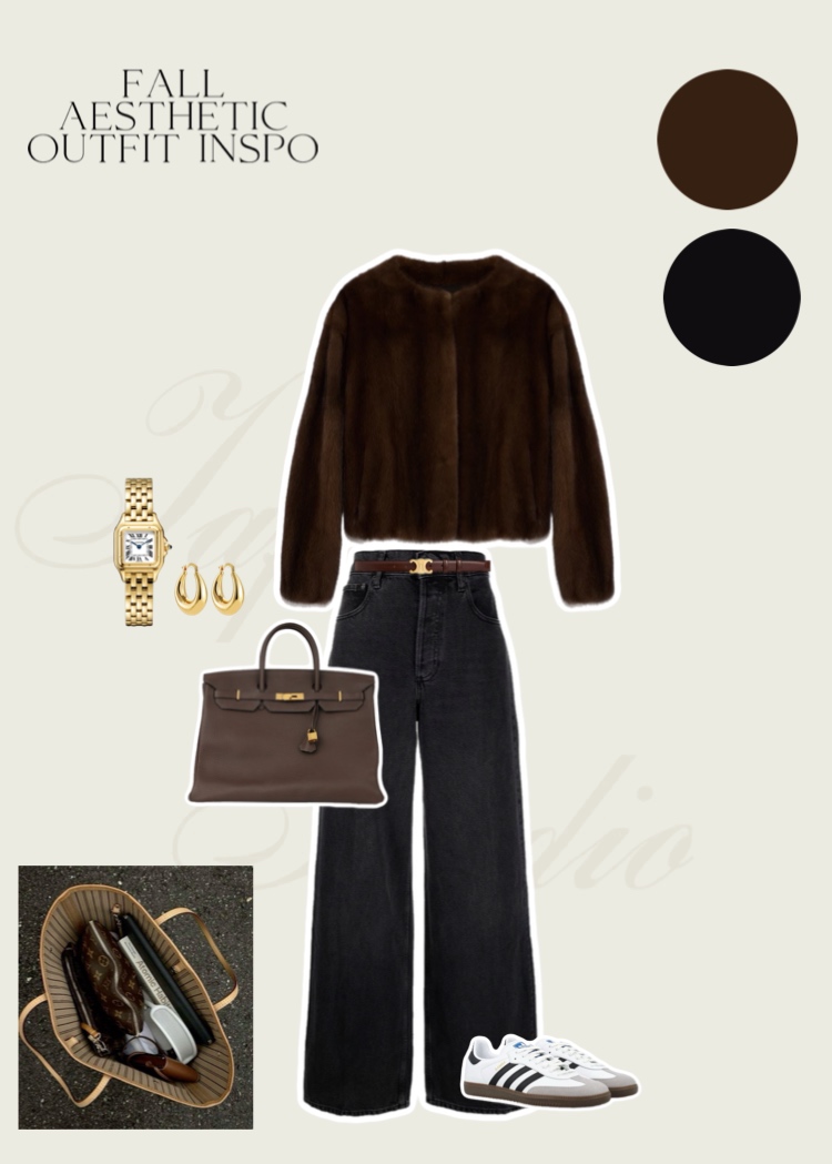 Cozy outfit: мех fluffy brownie + деним black плотный 