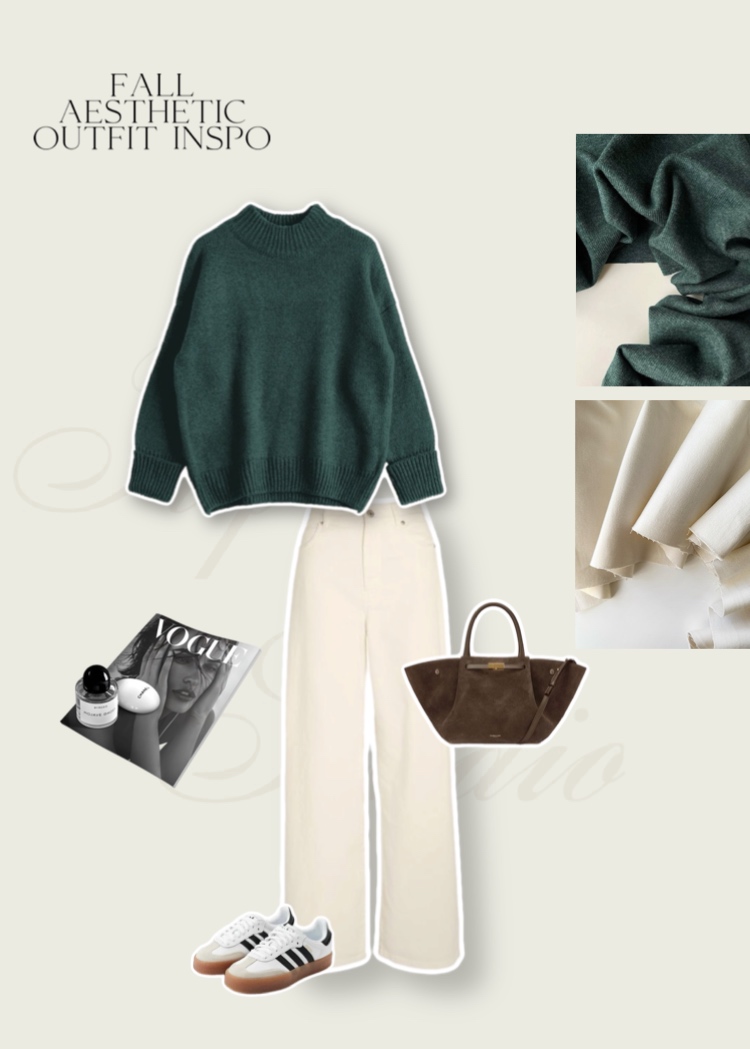 Cozy outfit: вязаный трикотаж хвоя + деним сахара плотный 