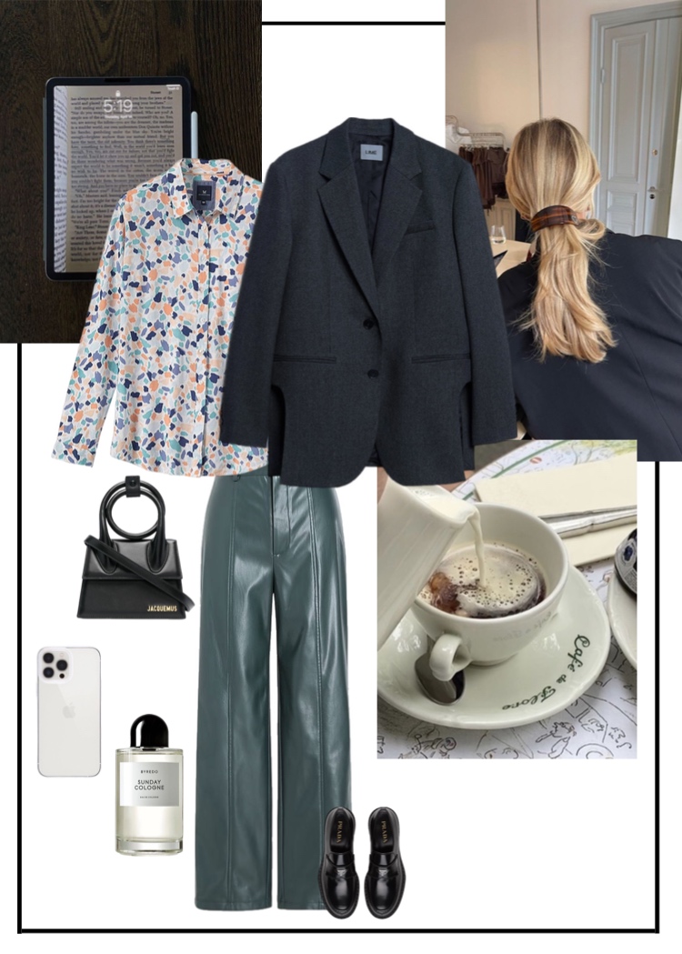 Office vibe: костюмная ткань nero Graphite + хлопок поплин цветочки акварель + экокожа голубая ель 