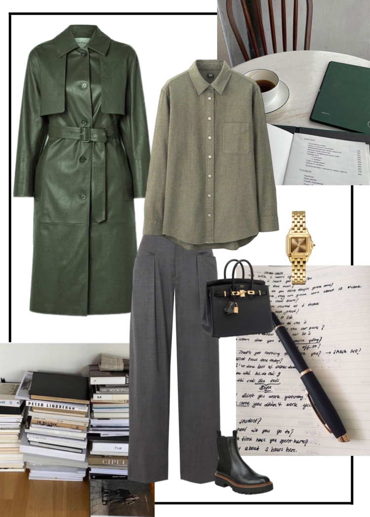 Office vibe: экокожа оливка + хлопок фактурный sage laurel + костюмная ткань nero grey
