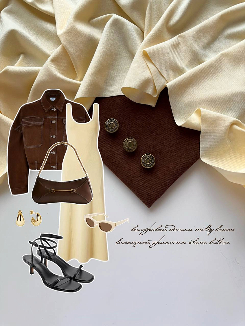 Вискозный трикотаж ilana butter + деним велюровый milky brown
