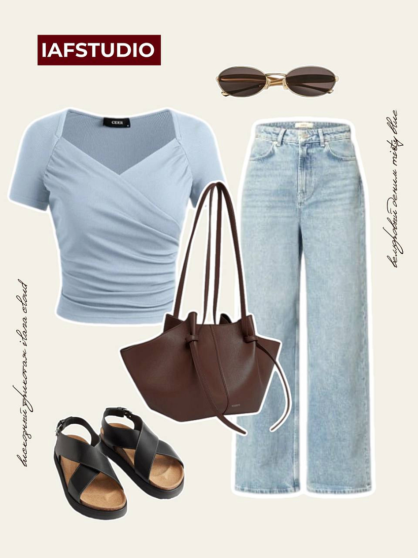 Вискозный трикотаж ilana cloud + деним велюровый misty blue