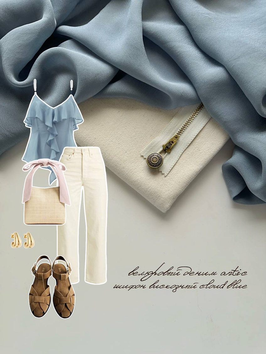 Велюровый деним antic + шифон вискозный cloud blue