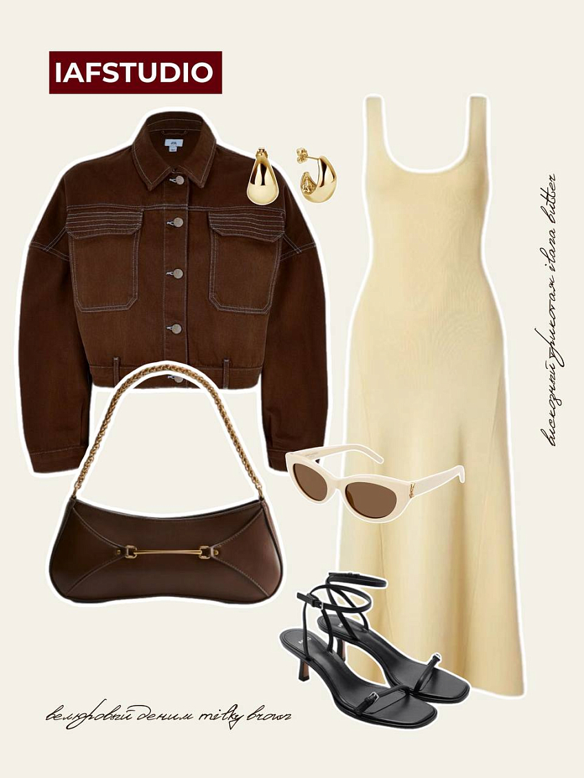 Вискозный трикотаж ilana butter + деним велюровый milky brown
