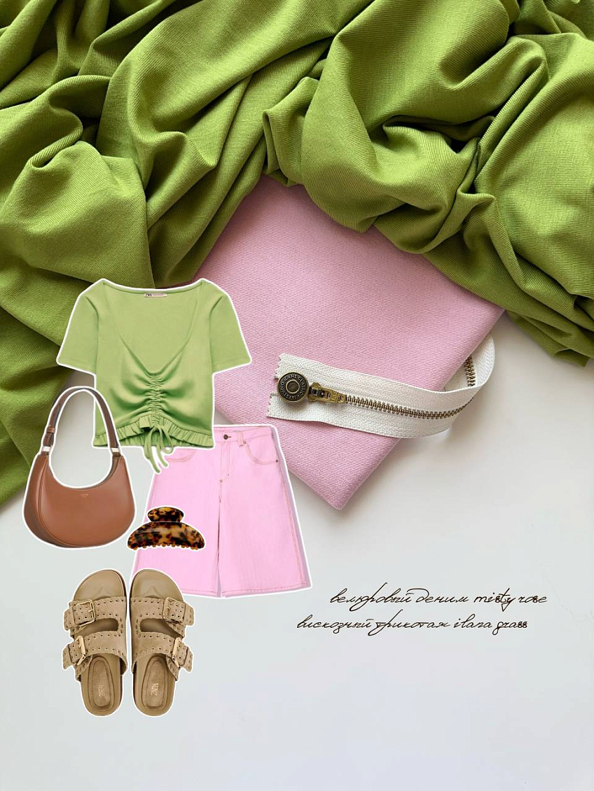 Вискозный трикотаж ilana grass + деним велюровый misty rose