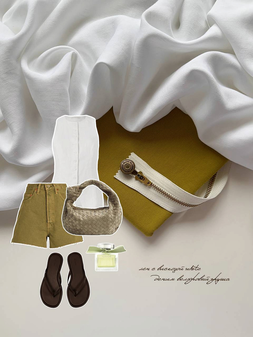 Лён с вискозой white + деним велюровый груша