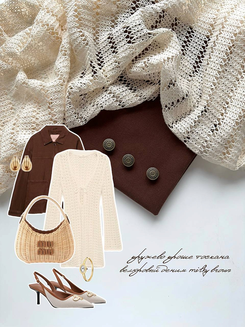 Кружево кроше тоскана + велюровый деним milky brown