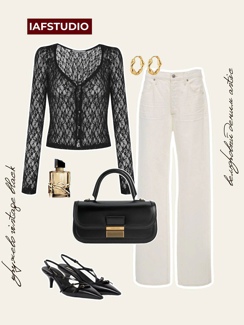 Кружево vintage black + велюровый деним antic