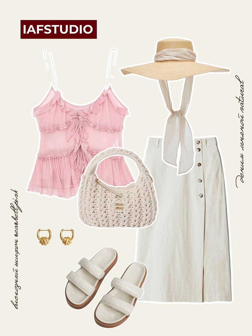 Деним льняной natural + вискозный шифон seashell pink