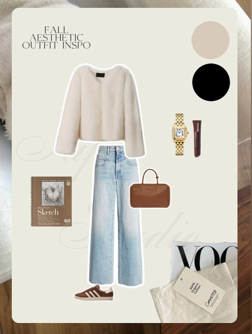 Cozy outfit: мех fluffy pearl + деним light плотный 