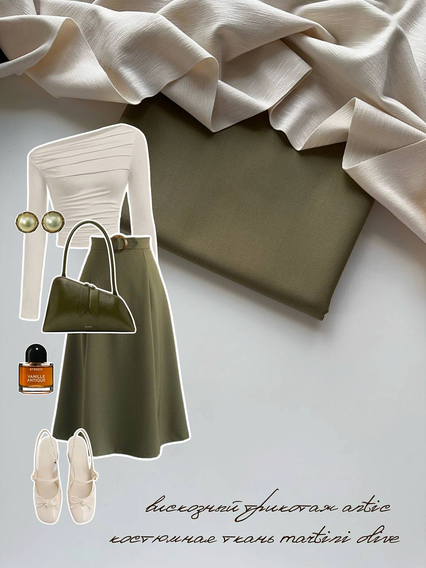 Вискозный трикотаж antic + костюмная ткань martini olive