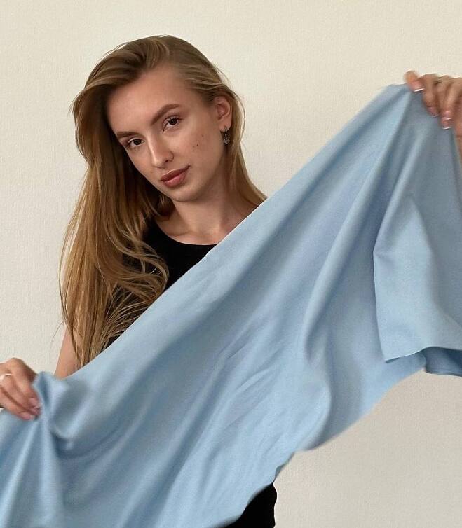 Лен с вискозой пудровый голубой