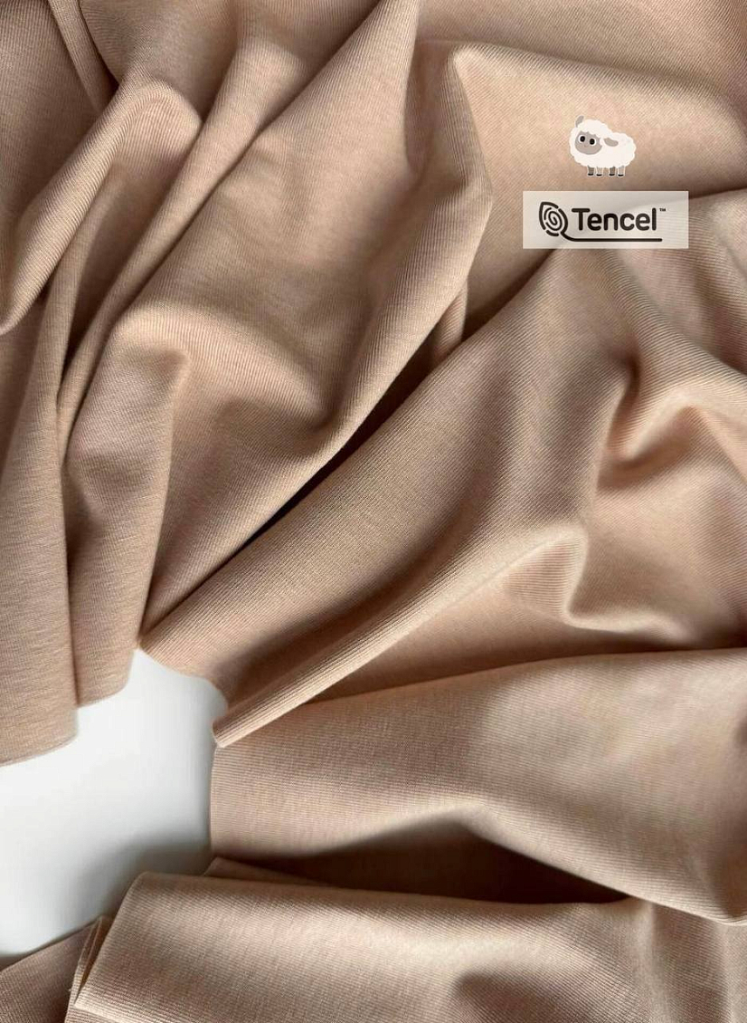 Трикотаж tencel + wool бежевый + деним light
