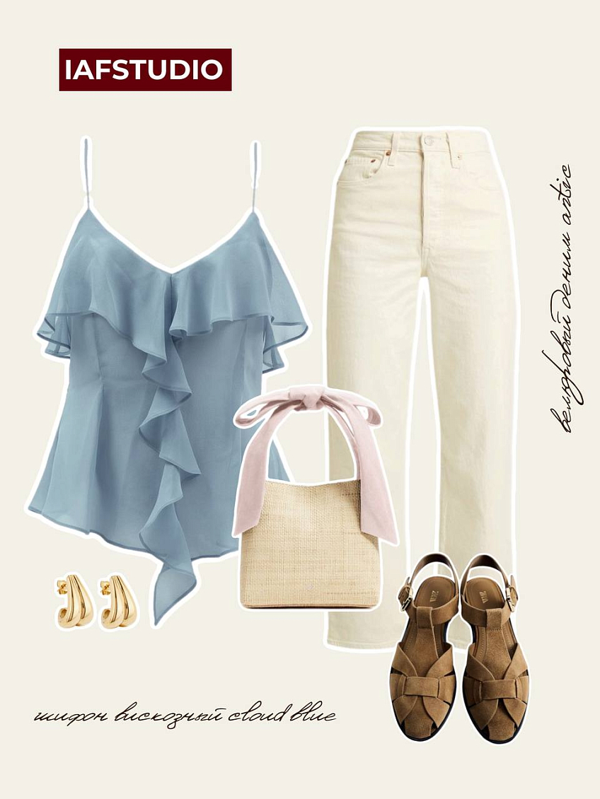 Велюровый деним antic + шифон вискозный cloud blue