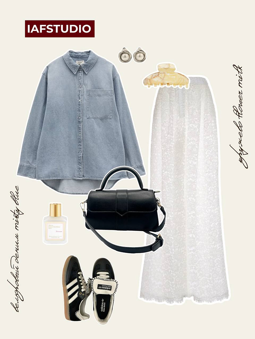 Кружево flower milk + велюровый деним misty blue