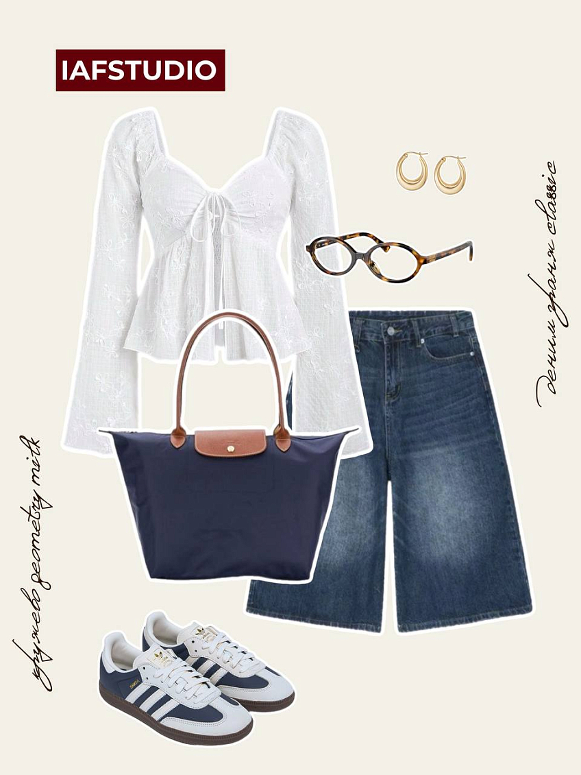 Деним гранж classic + кружево geometry milk